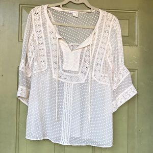 Rare Meadow Rue Cream Chiffon Lace Dot Blouse